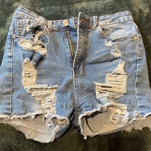 SHEIN Blue Distressed Jean Shorts